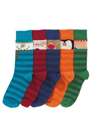 Christmas Character Stripe Socks Five Pack